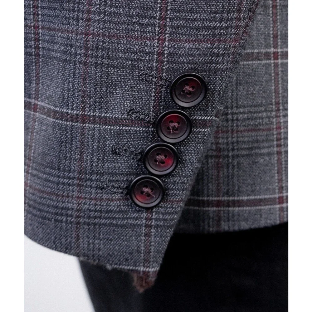 Paisley & Gray Slim Fit Blazer Sport Coat Sz 38R Two Button Plaid Gray Jacket